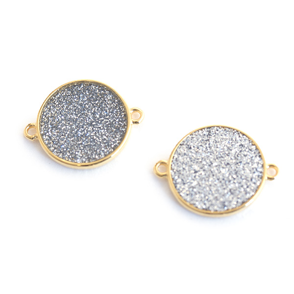 Connecteur rond vitrail pailleté Argent doré 19mm